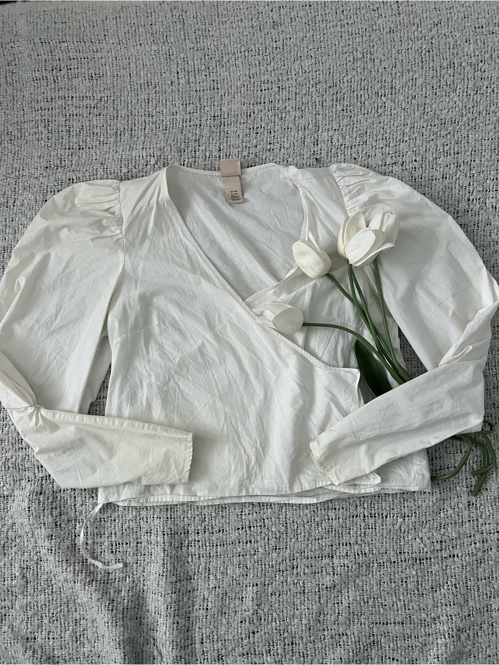 White V-Neck Wrap Long-Sleeve Top